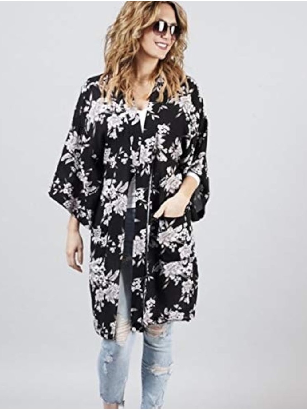 Spiritual Gangster Black and White Floral Kimono